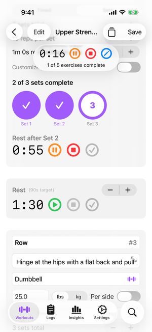 Active strength workout being logged on iPhone