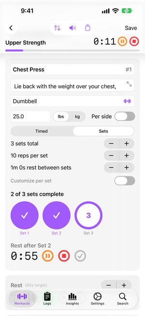 Active strength workout being logged on iPhone