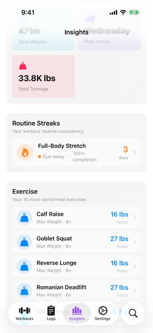 Streak tracking in Exercise insights