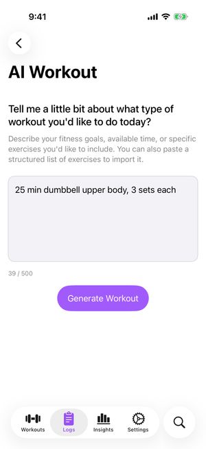 AI workout generation from a plain-language prompt