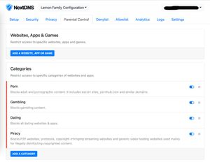 NextDNS parental controls let you block entire categories as well as individual sites and services.