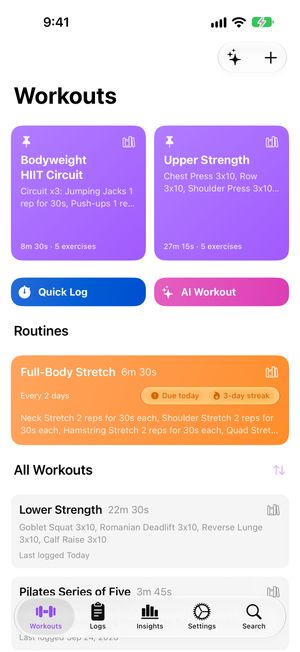 Workout list
