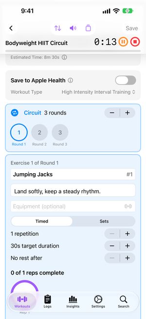 Circuit interval workout